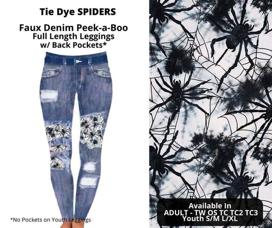 Tie Dye Spiders Faux Denim Full Length Peekaboo Leggings