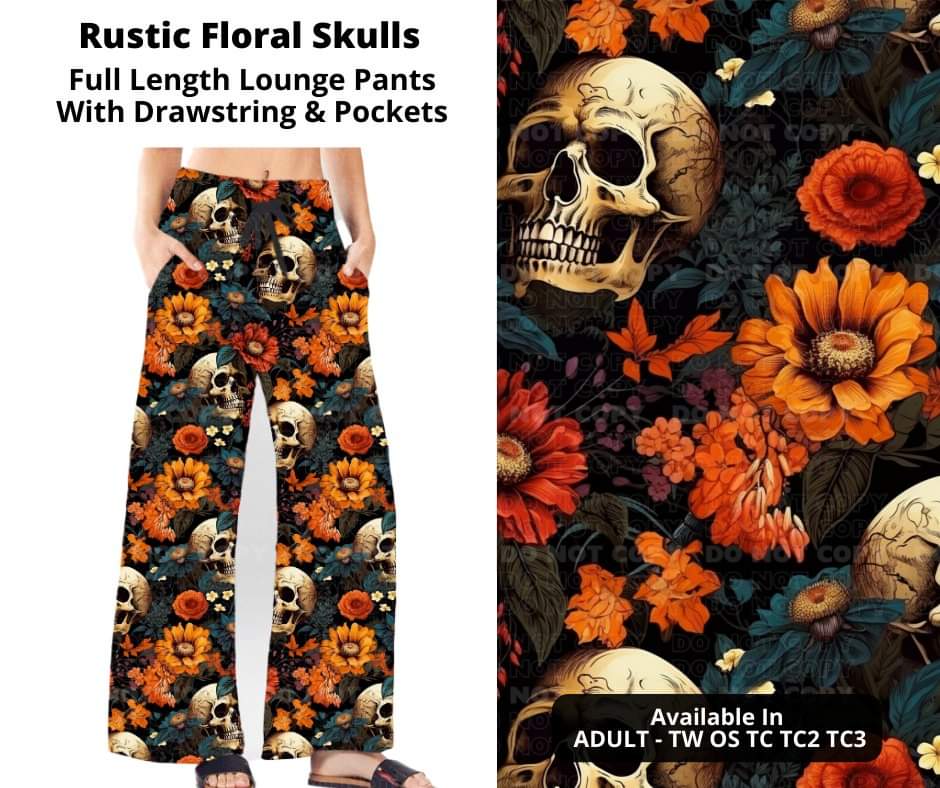 Rustic Floral Skulls  Full Length Lounge Pants