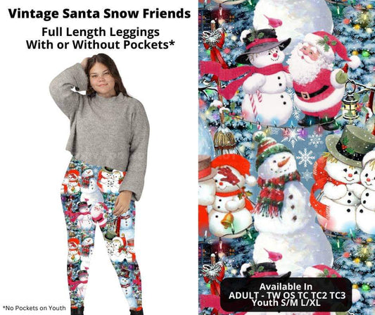 Vintage Santa Snow Friends Full Length Leggings w/ Pockets