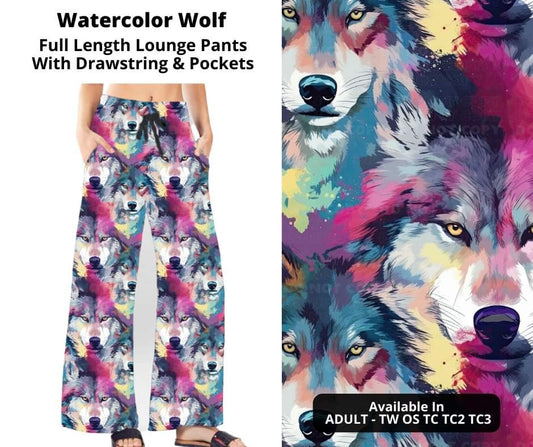 Watercolor Wolf Full Length Lounge Pants