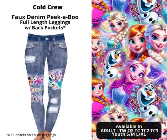 Cold Crew Faux Denim Full Length Peekaboo Leggings