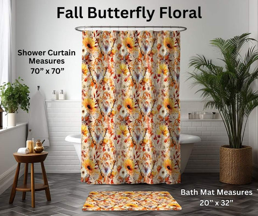 Fall Butterfly Floral Custom Bath Mat
