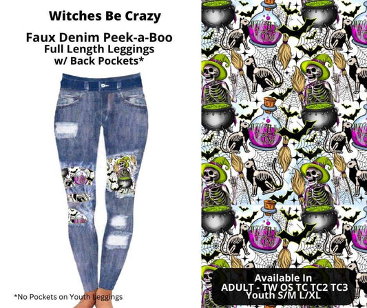 Witches Be Crazy Faux Denim Full Length Peekaboo Leggings