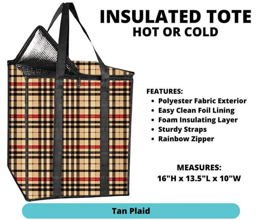 Tan Plaid Insulated Tote