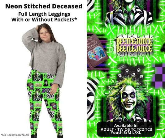 Neon Stitched Deceased Full Length Leggings w/ Pockets