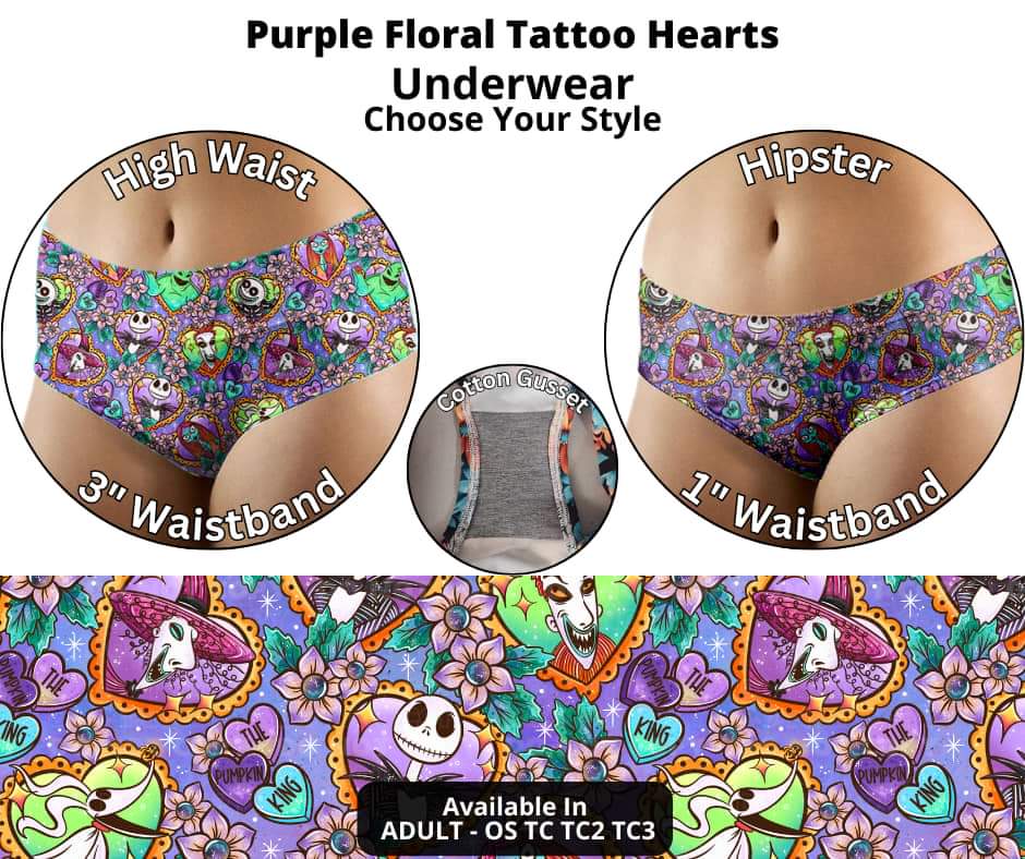 Purple Floral Tattoo Hearts Hipster & High Waist Underwear