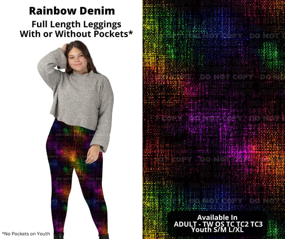 Rainbow Denim Full Length Leggings w/ Pockets