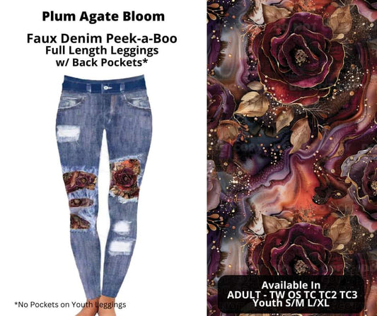 Plum Agate Bloom Faux Denim Full Length Peekaboo Leggings