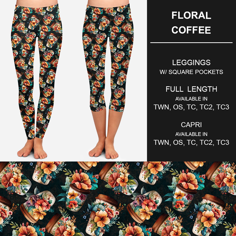 RTS - Floral Coffee Leggings w/ Pockets