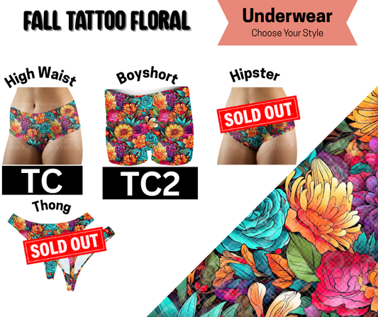 Fall Tattoo Floral High Waist, Boyshort Underwear
