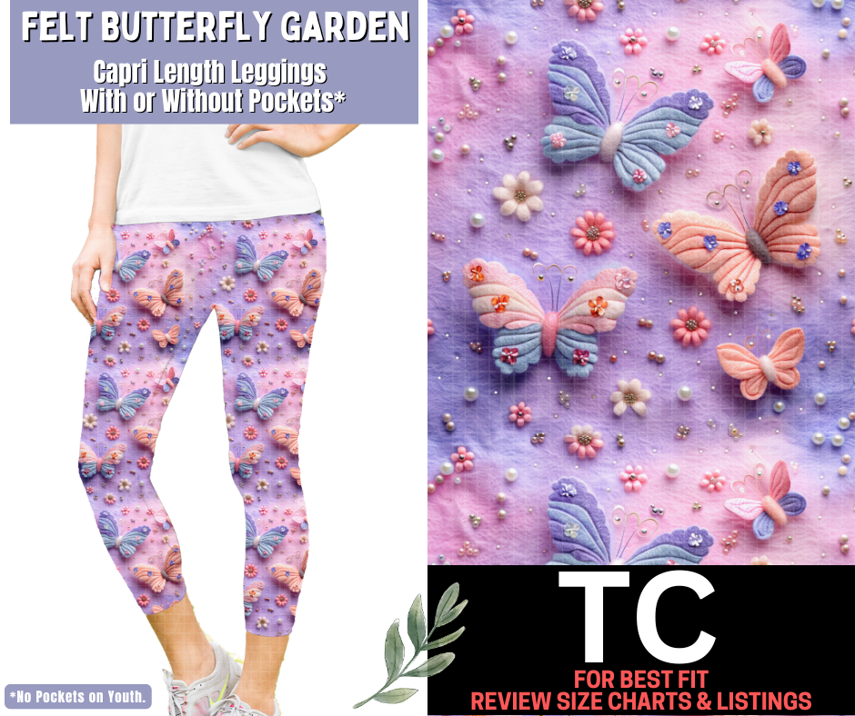 Felt Butterfly Garden Capri Length Leggings w/ Pockets