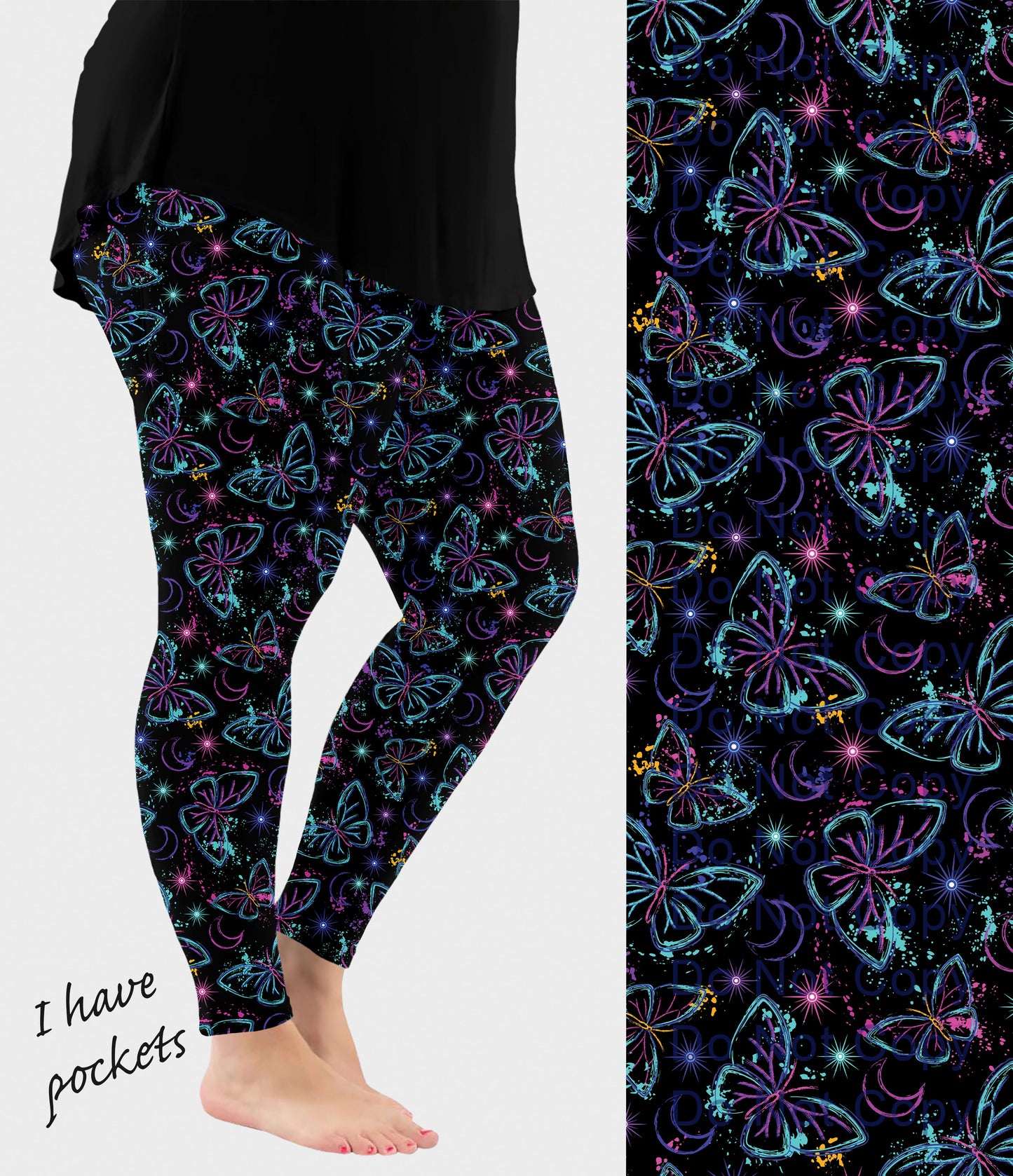 RTS - Fluorescent Butterfly Leggings w/ Pockets