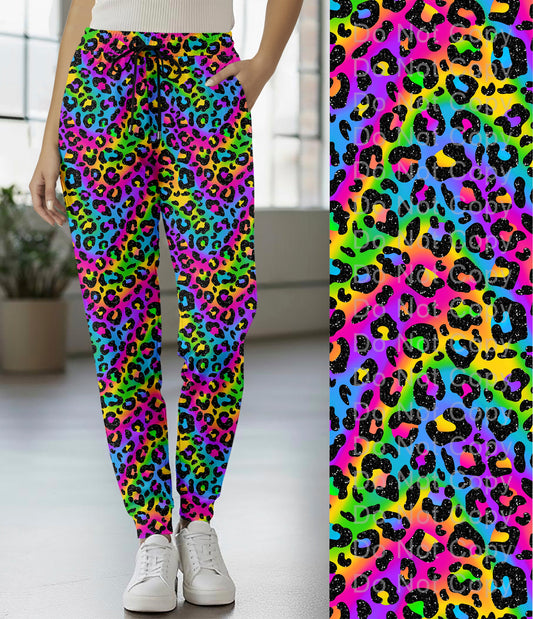 RTS - Glitter Rainbow Leopard Jogger Pants w/ Pockets
