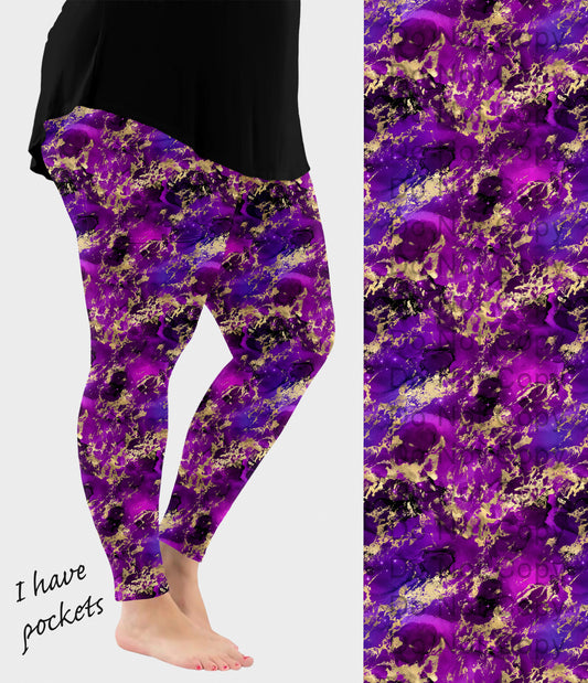 RTS - Golden Purple Galaxy Leggings with Pockets
