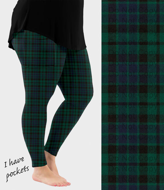 RTS - Green and Navy Plaid Leggings w/ Pockets