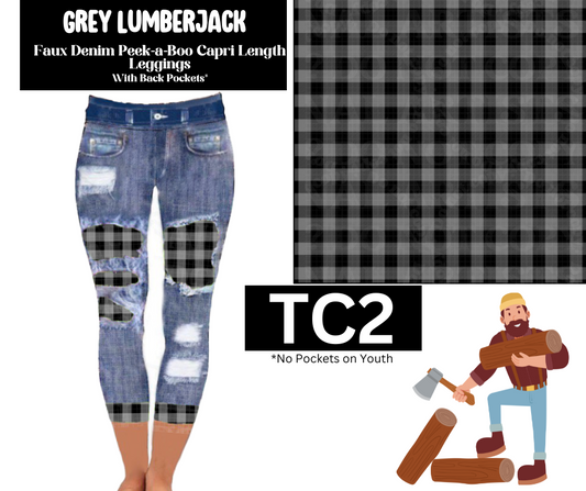 Grey Lumberjack Capri Faux Denim Peekaboo
