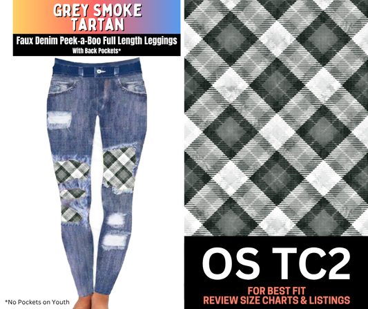 Grey Smoke Tartan Faux Denim Full Length Peekaboo Leggings