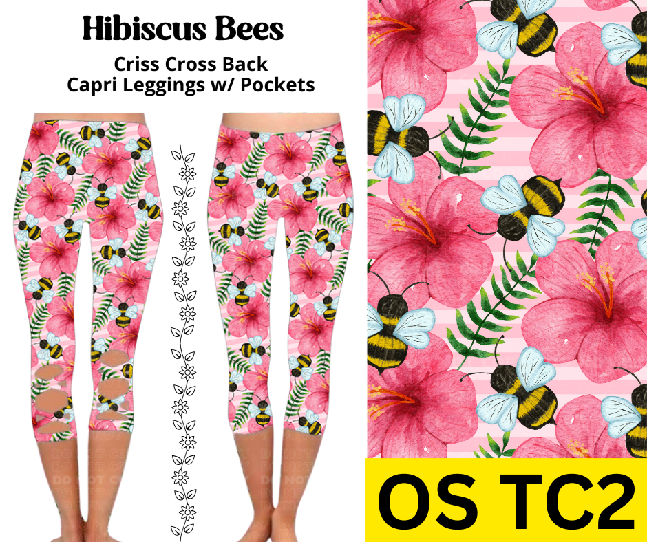 Hibiscus Bees Criss Cross Capri w/ Pockets