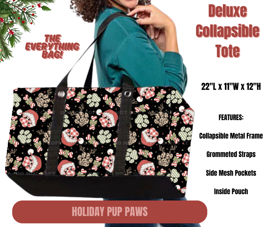 Holiday Pup Paws Collapsible Tote