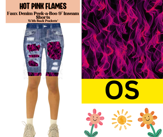 Hot Pink Flames Faux Denim Jamaica Shorts