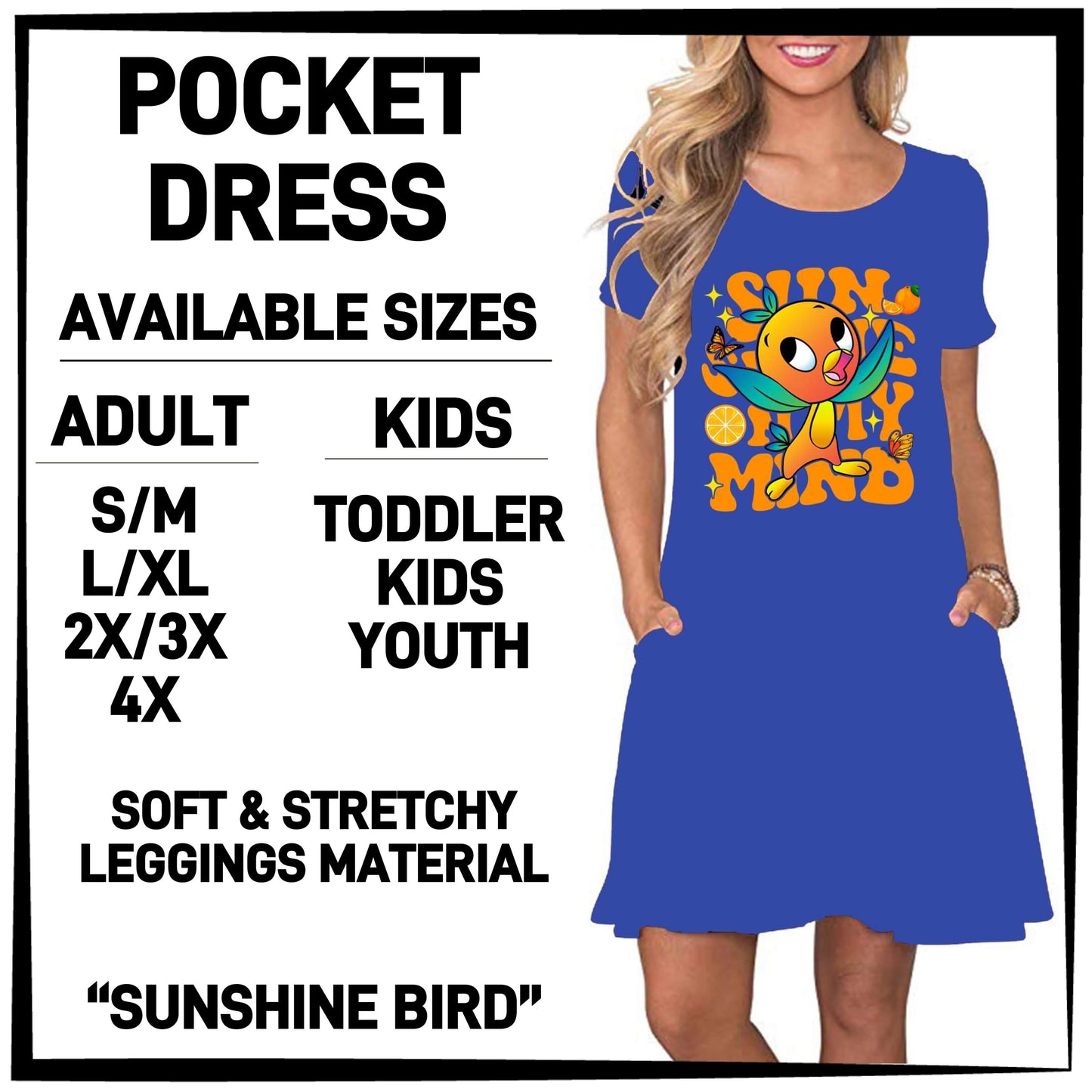 RTS - Sunshine Bird Pocket Dress (Leggings Material)