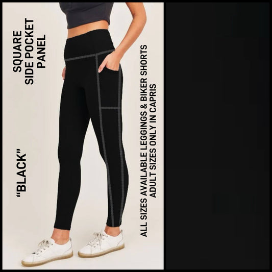 RTS - Black Leggings with Square Side Pocket Panel