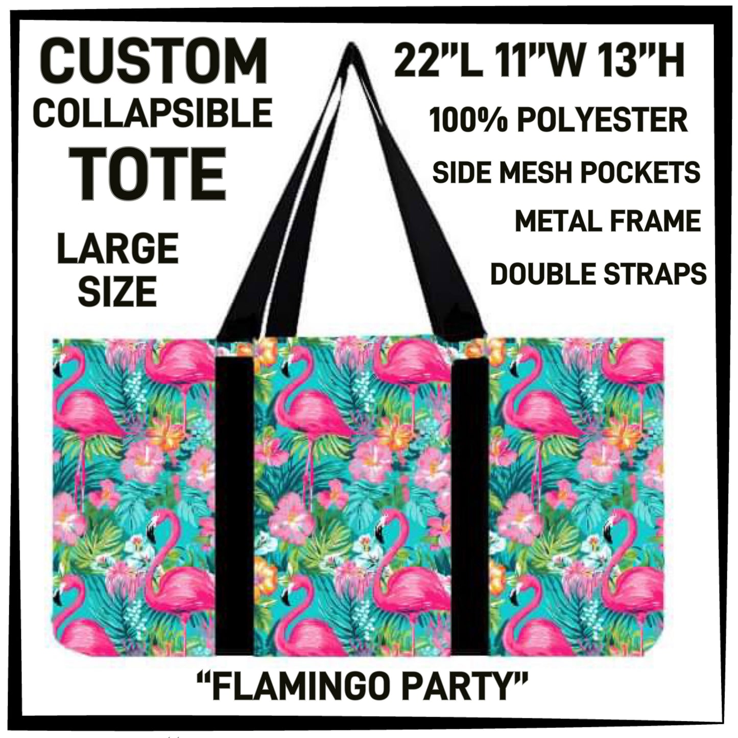 RTS - Flamingo Party Collapsible Tote