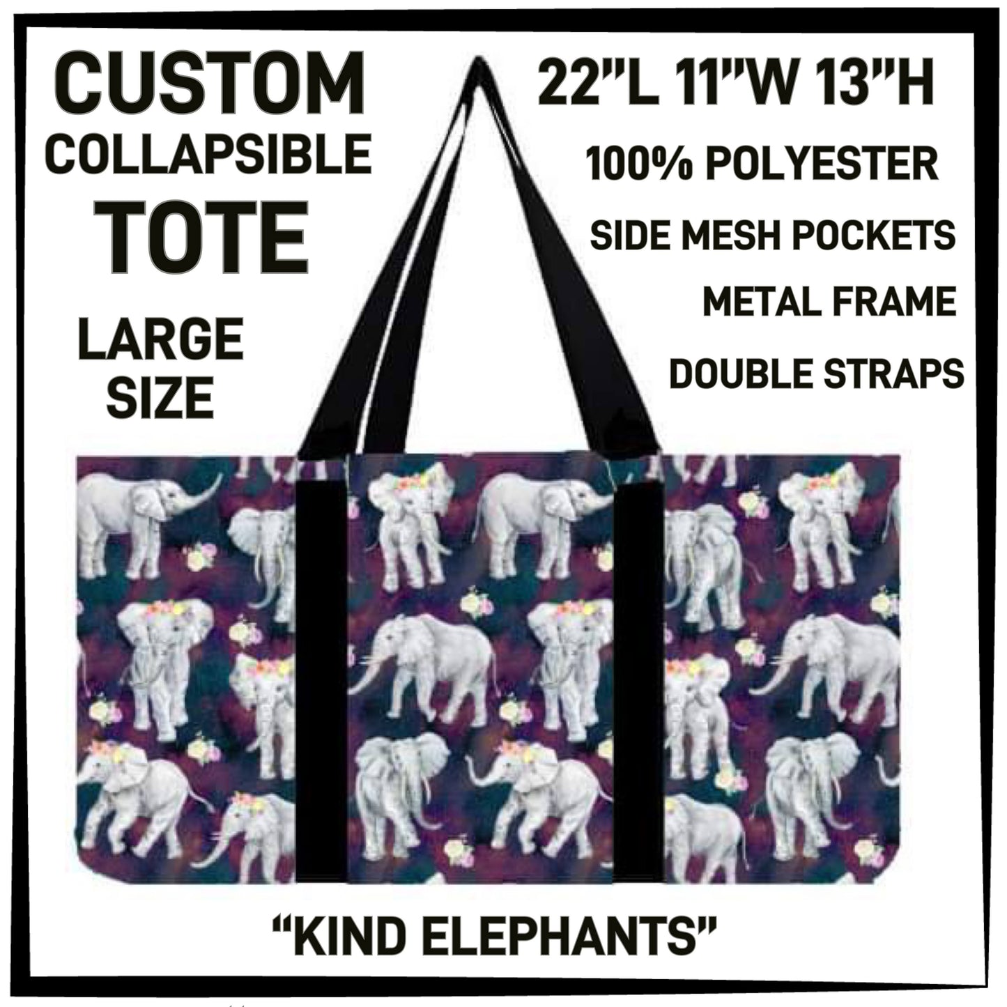 RTS - Kind Elephants Collapsible Tote