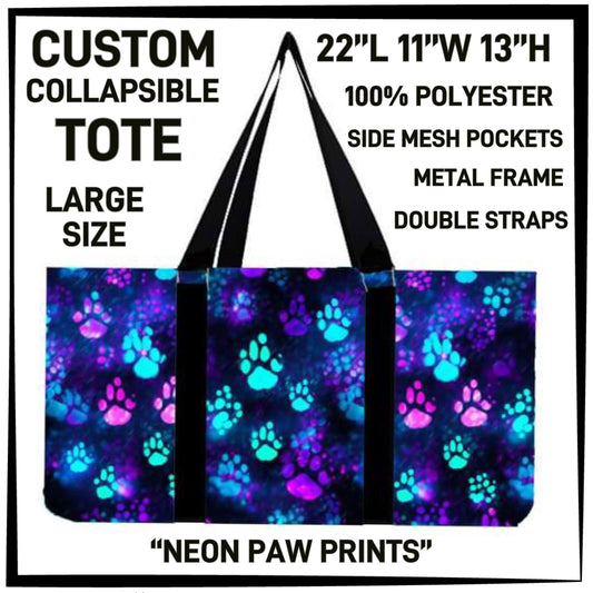 RTS - Neon Paw Prints Collapsible Tote