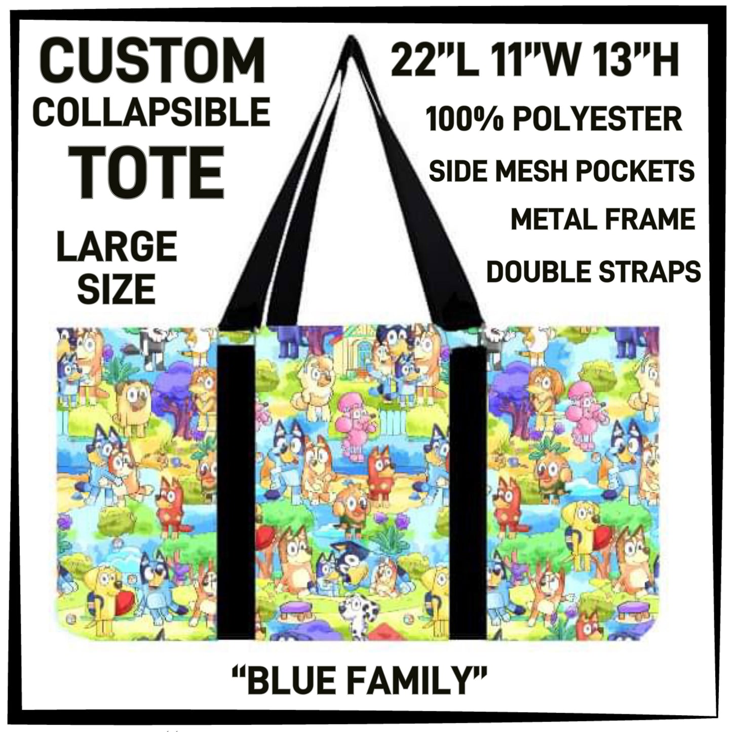 RTS - Blue Family Collapsible Tote