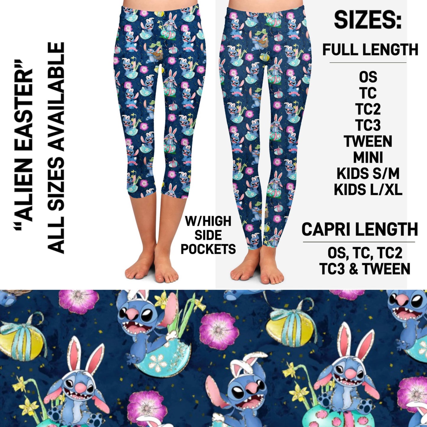 RTS - Alien Easter Leggings & Capris with High Side Pockets
