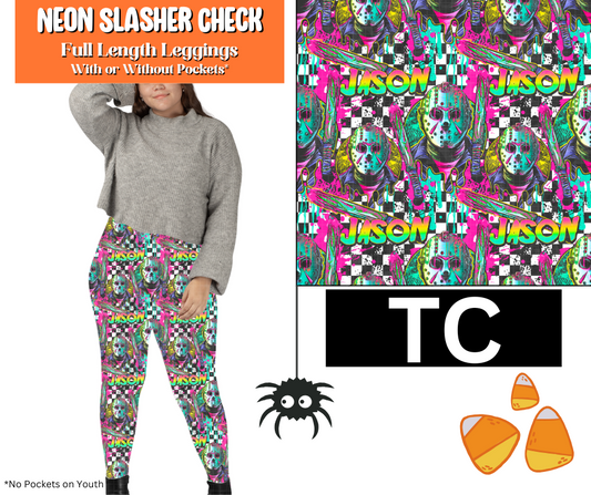 Neon Slasher Check Full Length Leggings w/ Pockets