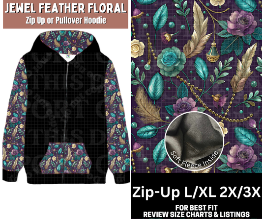 Jewel Feather Floral Zip-Up Hoodie
