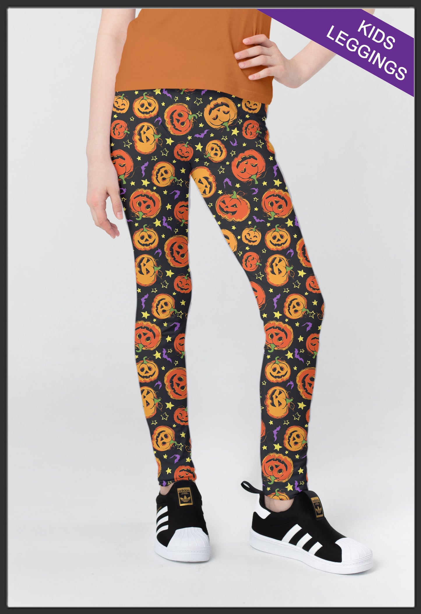 RTS - Kids Pumpkins & Bats Leggings w/ Inside Pockets