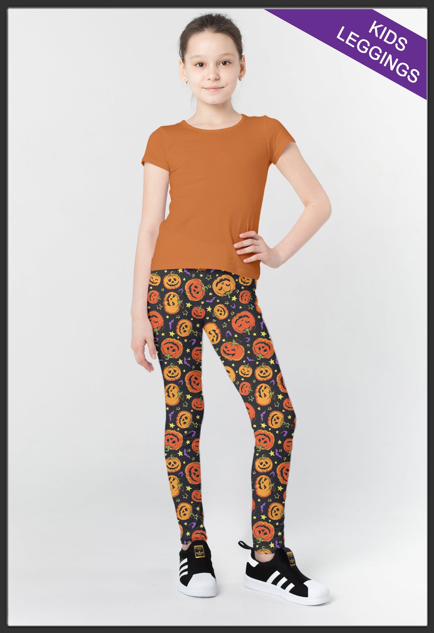 RTS - Kids Pumpkins & Bats Leggings w/ Inside Pockets