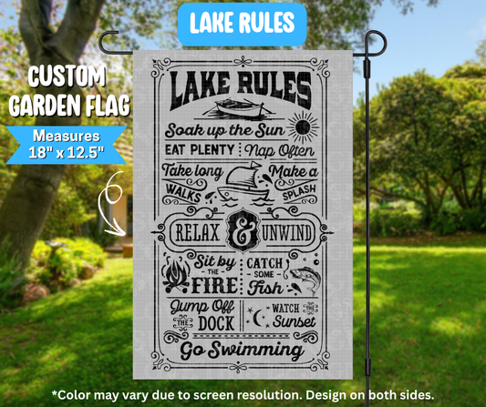 Lake Rules Garden Flag