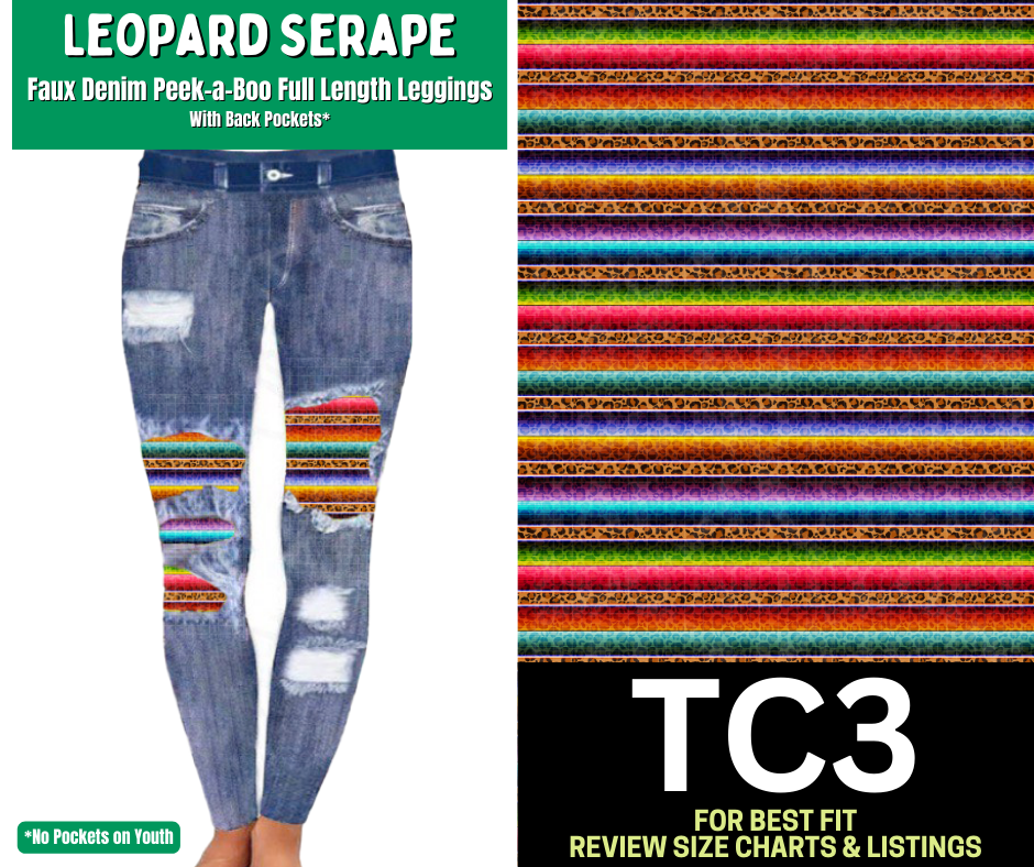 Leopard Serape Faux Denim Full Length Peekaboo Leggings