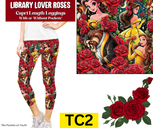 Library Lover Roses Capri Length Leggings w/ Pockets