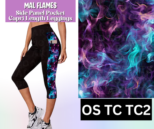 Mal Flames Side Panel Pocket Capri Length Leggings