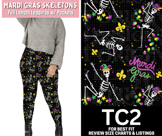 Mardi Gras Skeleton Full Length Leggings w/ Pockets