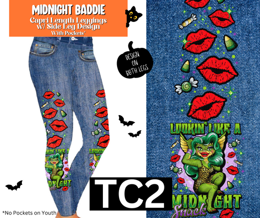 Midnight Baddie Full Length Faux Denim w/ Side Leg Designs