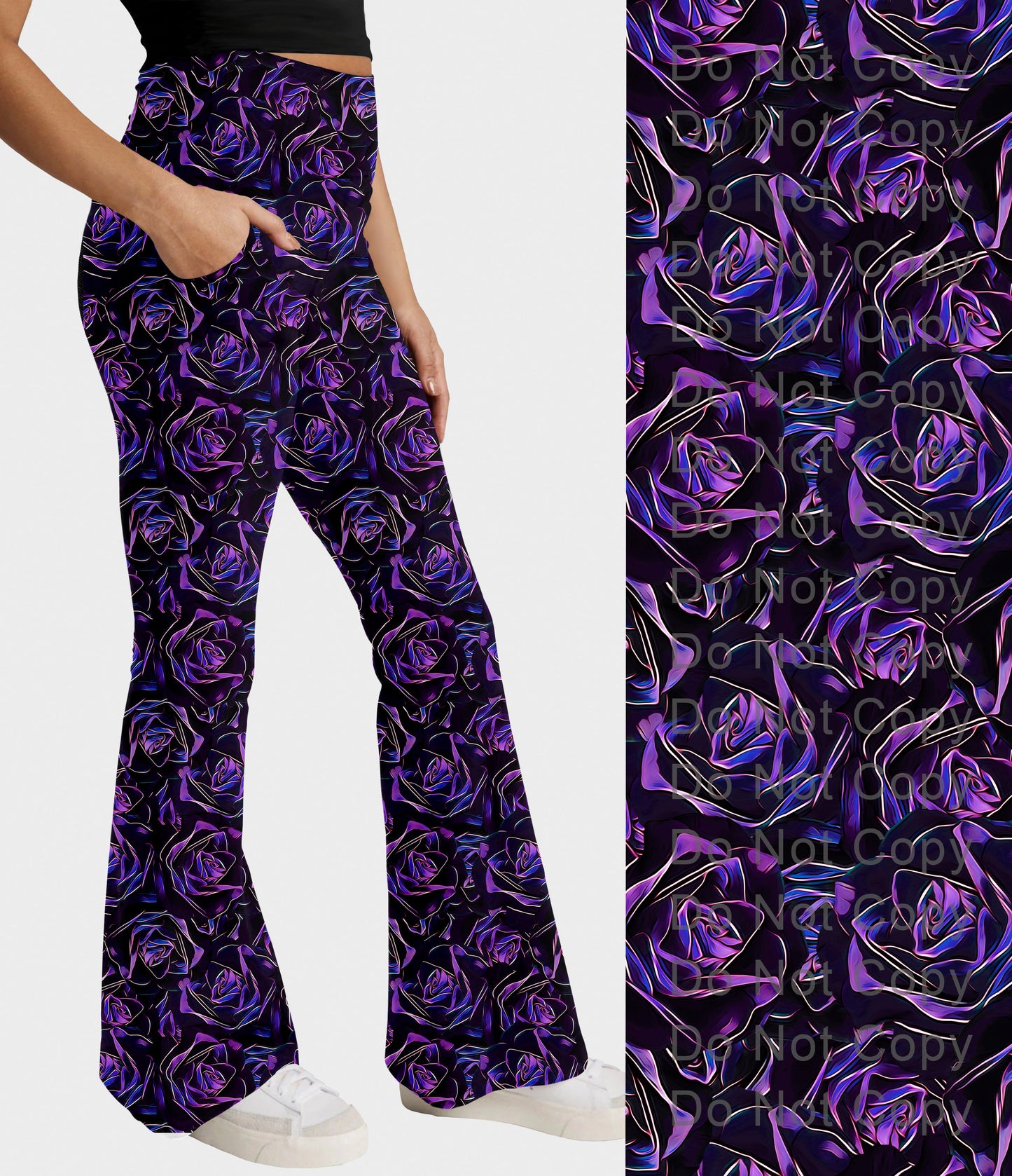 RTS - Midnight Rose Flare Leggings w/ Pockets