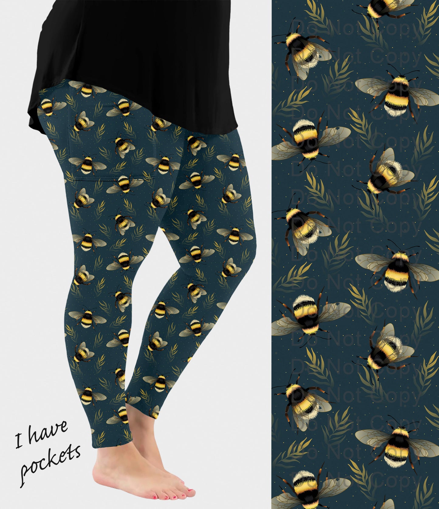 RTS - Midnight Bumblebee Leggings w/ Pockets