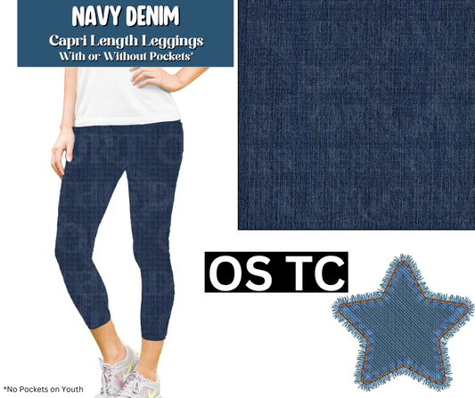 Navy Denim Capri Length Leggings w/ Pockets