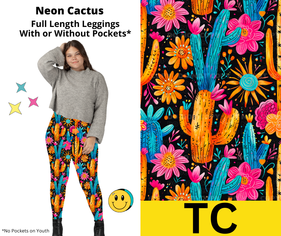 Neon Cactus Glow Full Length Leggings w/ Pockets