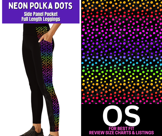 Neon Polka Dots Side Panel Pocket Full Length Leggings