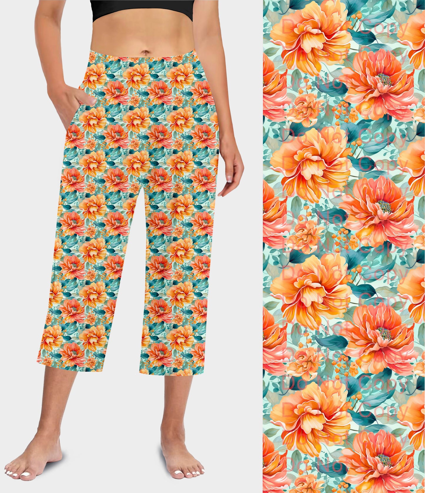 RTS - Orange Blooms Capri Lounge Pants