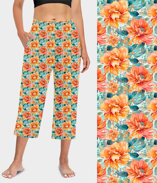 RTS - Orange Blooms Capri Lounge Pants