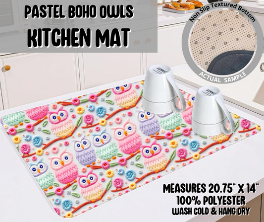 Pastel Boho Owls Kitchen Mat