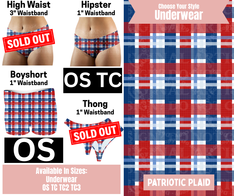 Patriotic Plaid Hipster, Boyshort Underwear